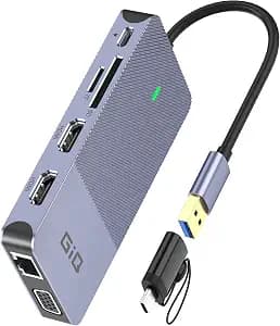 USB Docking Station GIQ USB C HUB USB 3.0 to Dual HDMI VGA Adapter Triple Display USB C Laptop Docking Station Dual Monitor HDMI Splitter Extender Compatible with MacBook M1 M2 M3 USB Dock-Grey