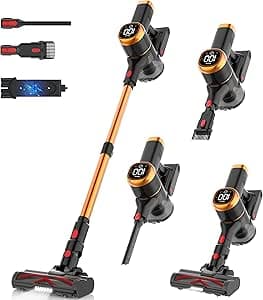 Tikom V500 Cordless Vacuum Cleaner for Home, 40000Pa/450W Stick Vacuum with LED Touch Screen, Charging Wall Dock, Anti-Tangle, Lightweight Handheld Vacuum for Pet Hair, Hard Floor, Carpet