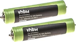vhbw 2 x Battery Compatible with Braun 2000, 2615, 2675, 2775, 199s, 199s-1, 20B, 20s Shaver Hair Trimmer (600 mAh, 1.2 V, NiMH)