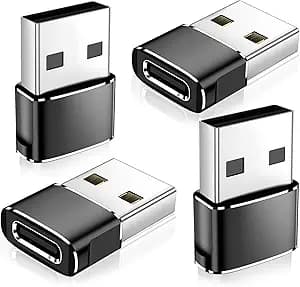 𝟒𝐏𝐚𝐜𝐤 𝐔𝐩𝐠𝐫𝐚𝐝𝐞𝐝 USB to USB C Adapter,Type-C Female to A Male Charger Converter for iPhone 17 Charger,iWatch Ultra SE 9 10,iPhone 17 Pro Max 16 15 14,Samsung S25,AirPods,iPad,Car,Xbox