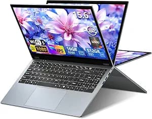 15.6 Inch 2 in 1 Touchscreen Laptop Computer, Laptop Ryzen R3-3200U CPU (up to 3.5GHz), 16GB RAM 512GB SSD Touch screen Laptops, 360 Angle Opening RJ45 WIFI5 HDMI Backlit Keyboard FHD IPS 1920 x 1080