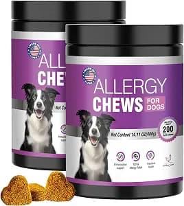 Dog Allergy Chews 400PCs ,Dog Allergy and Itching Skin Relief Anti Itch Aller Immune Bites for Dogs Itching licking Paws Treatment Relief Itchy Aller Probiotics Vitamins for Skin and Coat Allergies