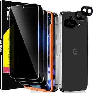 Milomdoi 3 Pack Privacy Screen Protector for Google Pixel 9A Tempered Glass with 3 Pack Camera Lens Protector, Ultra 9H Accessories [Support Fingerprint Unlock] Case Friendly, Black