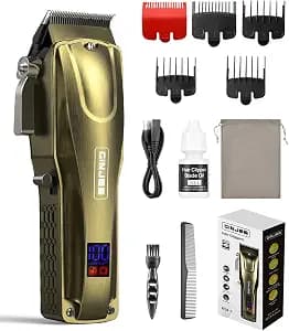 Hair Clippers for Men, Cordless & Corded Barber Clipper with 5Hrs Runtime, 7000RPM Rotary Motor & LED Display, Waterproof Professional Hair Cutting Kit for Men and Home Use (Gold)