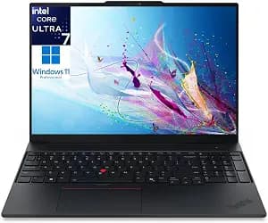 Lenovo ThinkPad E16 Gen 3 Laptop Computer, Intel Ultra 7 255H (16C/16T), 32GB DDR5 & 1TB PCIe SSD, Thunderbolt 4, Numeric Keypad, WiFi 6E (with Intel AX211), Windows 11 Pro, no Mouse, Carbon Black