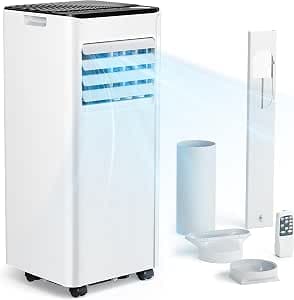 Mobile Air Conditioner 9000 BTU with Exhaust Hose, 4-in-1 Mobile Air Conditioner, Quiet Operation <48 dB, Digital Display + Remote Control, Window Installation Set, 24-Hour Timer, For Rooms up to 25 m²