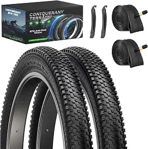 2-Pack Mountain Bike Tires Replacement 20/24/26-inch Bike Tire with Anti-Stab Weave, Folding Mountain Bicycle Tires and Tubes