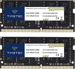 Timetec Premium 32GB KIT (2x16GB) DDR4 3200MHz (PC4-3200AA) PC4-25600 SODIMM Laptop RAM – 260-Pin 1.2V CL22 Non-ECC Unbuffered Memory Module for Laptop, Notebook, Mini PC, All-in-One