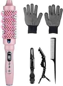 38 mm Heat Brush Thermal Brush, 3-in-1 LCD 110-210°C Heated Round Thermal Brush, Curling Brush for Loose Curls, Increase Hair Volume, Straight Hair, 5 Temperatures Thermal Brush