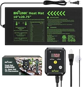 BN-LINK Seedling Heat Mat with Thermostat Controller Combo Set, 10" x 20.75" Plant Heating Mat for Seed Starting with Temperature Control for Indoor Growing, Plants Germination, ETL Listed