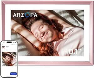 ARZOPA 10.1 Inch Metallic Digital Photo Frame with Free Cloud Memory WiFi Instant Share Photos Videos Stylish Design Personalized Gift D10 Rose Gold