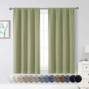 Sage Green Blackout Curtains for Bedroom Living Room 54 Inch Length 2 Panels, Soft Solid Insulated Room Darkening Curtains Drapes, Modern Rod Pocket Design, Sage Green, 2PCS Each 40" Wx54 L
