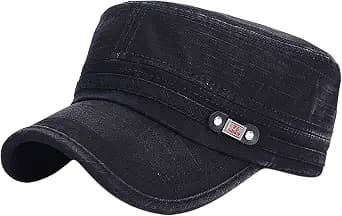 Unisex Cadet Army Cap Adjustable Flat Top Cap Washed Cotton Military Hat Baseball Cap