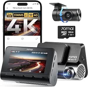 70mai 4K Dash Cam Front and Rear A810S, 4K+1080P Dual STARVIS 2, HDR Car Dash Cam with Night Vision, WiFi APP Control, 146°Wide Angle, 4G LTE, ADAS, Parking Mode with Voice Control and 128GB SD Card