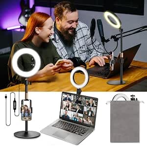 Railee Ring Light with Tripod Mobile Phone Laptop Video Conference Light with Clamp 6 Inch Table LED Ring Light Selfie Ring Light Dimmable Lapel Light for Comptuer Monitor Zoom Meeting Streaming Vlog