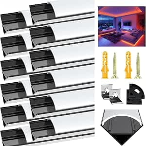Led Channel Aluminium Profile for LED Strip Light Diffuser 12Pack 3.3FT/1M Black V-Shape Aluminum Channel with Milky White Cover, End Caps and Mounting Clips Easy Installation