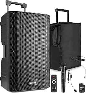 VONYX VSA500BP Portable PA System, 800W Battery Powered Speaker with Wireless Microphone, Bluetooth, USB, SD, Headset, Rechargeable Battery Operated Speaker for Events