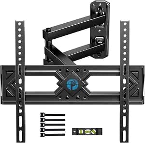Pipishell Full Motion TV Wall Mount for 26-65 Inch Flat Curved TVs, Heavy Duty Single Articulating Arms, Corner TV Mount Up to VESA 400x400mm and 77lbs, Support Swivel, Tilt, Level Adjustment
