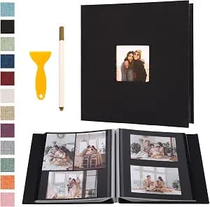 Self Adhesive Photo Album Black Pages Scrapbook Magnetic Photo Albums for 4x6 5x7 8x10 Pictures Books with Sticky Pages with A Metallic Pen for Baby Family Wedding 11x10.6 Black 40 Pages