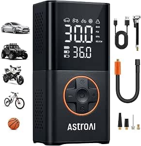 AstroAI L7 Air Compressor Tire Inflator Portable Cordless Bike Pump with Digital Dual Values Display, 150 PSI Car Tires Pump with LED Lights Air Pump for Cars, Motorcycles, Bikes, Balls