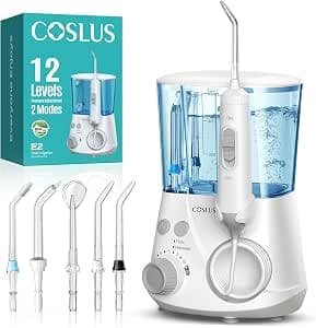 COSLUS Oral Irrigator Electric Professional Teeth: 2 Modes & 12 Pressure Levels - 600 ml Water Tank Dental Shower for Families Oral Health Enthusiasts/Orthodontics Patients - Household & Bathroom with