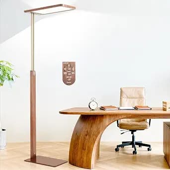 STERREN Vintage LED Floor Lamp, 10500LM Eye-Care Height Adjustable Free-Standing Lamps, 110W Full Spectrum Reading Light for Office, Meeting Room, 2700-5000K, Black Walnut Wood Finish