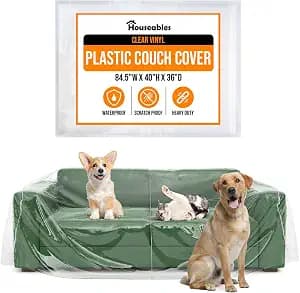Houseables Plastic Couch Cover, Plastic Couch Covers for Pets, Clear Sofa Protector for Moving, Loveseat Protector, Cats, Storage, Pets, Spills, Heavy Duty, Waterproof, Vinyl, Thick, 84.5 x 40 x 36 in