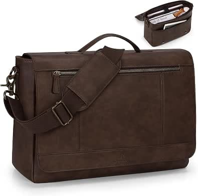 RAINSMORE Leather Messenger Bag 15.6 Inch Laptop Bag for Men Vintage Briefcase Large Computer Bag Satchel Bag Work Bag