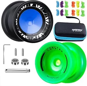 MAGICYOYO Professional Finger Spin Yoyo - Dual Purpose Trick Yoyo Responsive& Unresponsive Yo Yo for All Levels + 12 Replacement Strings +Storage Case (V11 Black +K2 Glow Green)