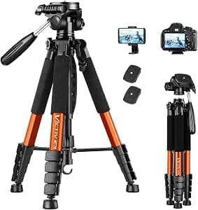 Victiv 182 cm Aluminium Camera Tripod, Lightweight and Compact Travel Tripod for DSLR with 3-Way Swivel, 360° Panoramic Ball Head and Phone Holder, Can Be Used for YouTube, Vlog and Video