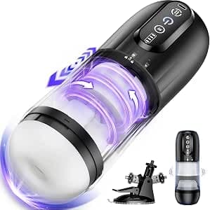 EINSEO Male Masturbator Sex Toys for Men - Mens Sex Toy Male Stroker Segmented Dual Sleeve with 10 Powerful Rotation & Thrusting Vibrating Modes, Hands Free Adult Toy Sex Machine with Suction Base