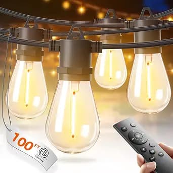 addlon 100FT LED Outdoor String Lights with Edison Shatterproof Bulbs, Heavy-Duty and Weatherproof Strand, Commercial Grade Patio Lights, Decorative for Garden or Patio, Black