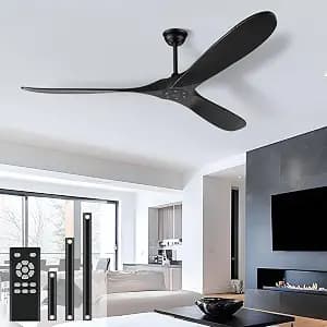 heimo 60 Inch Black Ceiling Fan No Light，Indoor Outdoor 3 Blade Wood Ceiling Fans Without Lights for Patios Bedroom Living Room Farmhouse Big Outside Fan for Sloped Angled Ceiling