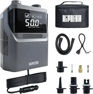 Niphean Paddle Board Electric Pump, 50 PSI Automatic Dual Stage Air Pump | Auto Inflation & Deflation, 12V DC Car Connector Portable SUP Pump for Stand Up Paddle Board, Kayak, Boats, Tents and Tires