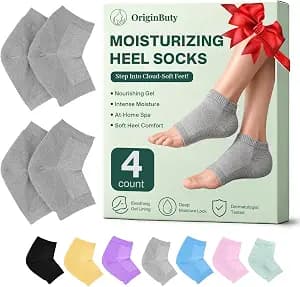 4 Socks Moisturizing Socks for Women, Silicone Socks & Gel Socks, Heel Socks for Dry Cracked Feet, Heel Protectors for Cracked Heel Treatment, Foot Care Socks, Toeless Socks for Women and Men, Gray