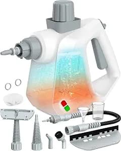 Steam Cleaner, DynVapor Pressurized Deep Cleaning Handheld Steam Cleaner for Home, Multi-Purpose Natural Steamer with 9 PCS Accessories for Kitchen, Car, Furniture, Bathroom, Floor, Grout &Tile(White)