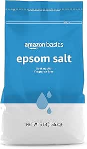 Amazon Basics Epsom Salt Soak, Unscented, Magnesium Sulfate USP, Muscle and Feet Relaxation, Resealable Bag, 3 Pound