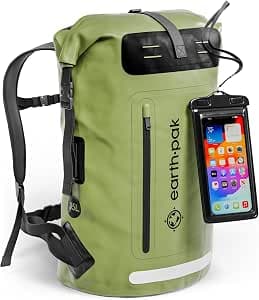 Earth Pak-Summit Series Waterproof Backpack Heavy Duty Roll-Top Closure and Cushioned Padded Back Panel(Green, 35L)