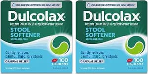 Dulcolax Stool Softener Laxative Liquid Gel Capsules, Gentle Constipation Relief for Hard, Dry Stools, Docusate Sodium 100 mg, 100 Count, 2 pk