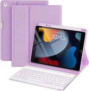 OYEEICE Case with Keyboard for iPad 9/8/7 Generation 10.2 Inch, Enlarged Anti-Falloff Keycaps Keyboard for iPad Air 3 Generation/Pro 10.5 Inch (Purple, Classic Style)