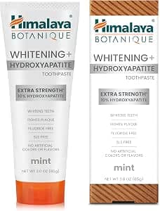 Himalaya Botanique Whitening + Extra Strength Hydroxyapatite Toothpaste - 10% Nano Hydroxyapatite to Support Remineralization & Restore Enamel to Strengthen Teeth - Vegan, Mint Flavor, 3 oz