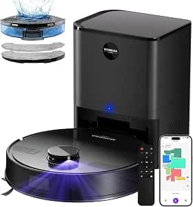 MONSGA Robot Vacuum with Mop, 7000Pa Suction, 3.5L Self-Empty Station | Lidar Navigation Robotic Vacuum with 5 Editable Maps, 180mins Runtime, APP/Remote/Voice Control, for Hard Floors and Carpets