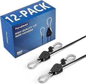 Fondwell 1/8" Adjustable Grow Light Hangers: 12 Pack of Ratchet Rope Tie Downs - Small Ratchet Straps for Various Hanging and Strapping