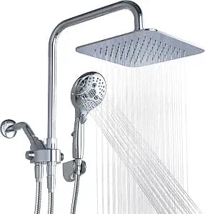 VXV Rainfall Shower Head Combo, 8'' High Pressure Rain Shower Head with 6 Function Handheld Spray, Dual Shower Head Combo with Adjustable Slide Bar, Chrome