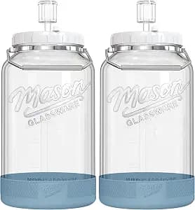 2 Pack 1.5 Gallon Large Fermentation Jars with Airtight Lids & Airlocks, Wide Mouth Glass Mason Jar for Mead Making, Brewing - 100% Leak-proof Pickle jars Kimchi Container with Handles & Bases