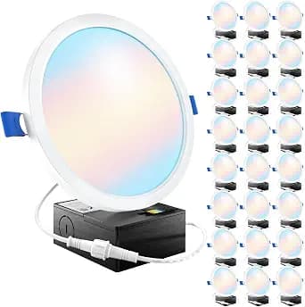 Sunco 24 Pack 6 Inch LED Canless Recessed Lighting, Slim Surface Mount Ceiling Light, Thin Round Flat Panel Fixture, 14W=100W, 1380 LM, Selectable CCT 2700K/3000K/4000K/5000K/6000K, Dimmable ETL