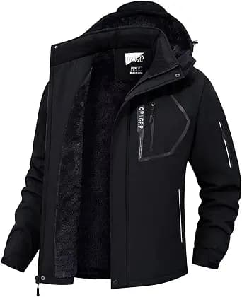 QPNGRP Men's Ski Jacket Waterproof Insulated Winter Coat 5 Zipper Pockets