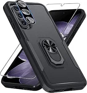 Janmitta Compatible with Samsung Galaxy A36 5G Case with Screen Protector+Camera Lens Protector,Heavy Duty Full Body Phone Cover Built in Ring Holder Kickstand,2025 Black Matte