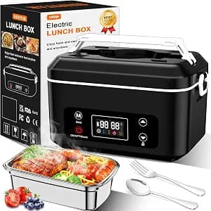 Cordless Electric Heated Lunch Box,Pro 24000mah Heated Lunch Box,Battery Powered, 1.2L Portable Food Heater-3D-5 Side Heating-Intelligent Temperature Control,Suitable For Trucks,Offices (Black/White)