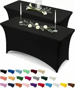 Utopia Kitchen Spandex Tablecloth 2 Pack [6FT, Black] Tight, Fitted, Washable and Wrinkle Resistant Stretch Rectangular Patio Table Cover for Event, Wedding, Banquet & Parties [72Lx30Wx30H Inch]